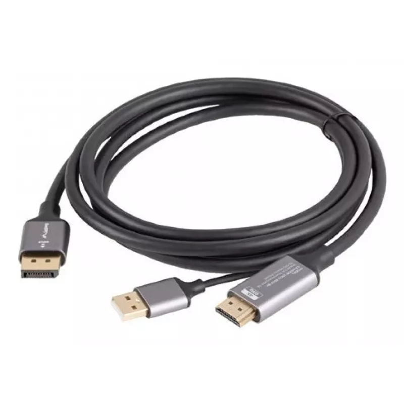 Adaptador de cabo de vídeo Lanberg CA-HDDP-20CU-0018-BK 1,8 m DisplayPort HDMI + USB preto, prateado
