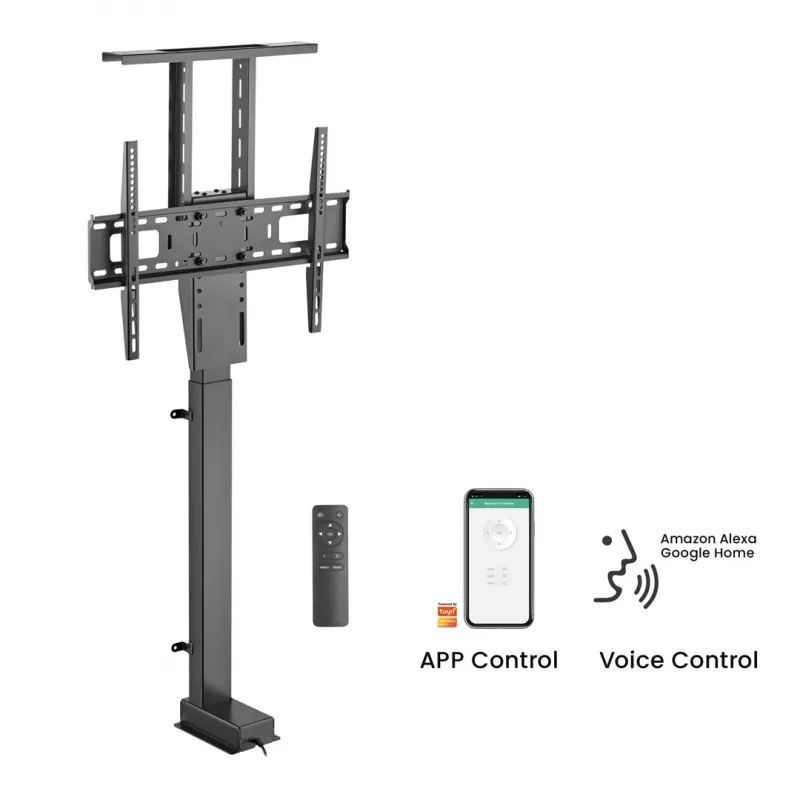 Suporte de chão Maclean MC-866T para TV com elevação elétrica motorizada inteligente TUYA app móvel Alexa Google Home 37''-80'' 60kg armário VESA (ficha UE)
