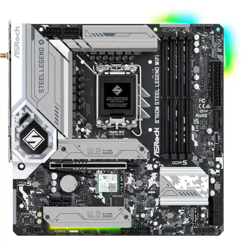 Placa-mãe ASRock B760M Steel Legend WiFi — Intel B760, LGA 1700, micro ATX, DDR5, 4 DIMM, 128GB, Wi‑Fi 6E, 2.5Gb LAN