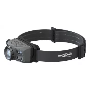 Lanterna frontal LED Ansmann HD450FRS preta, faixa de cabeça cinzenta