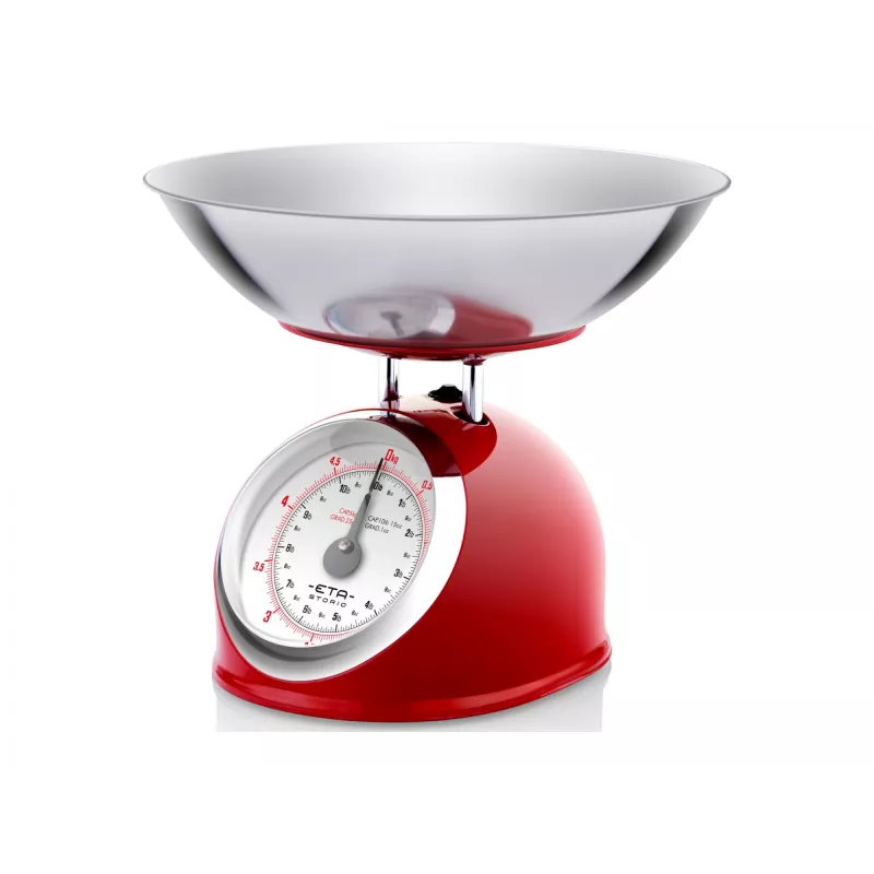 Balança de cozinha mecânica ETA ETA577790030 — capacidade 5 kg, precisão 25 g, superfície de aço inoxidável, caixa branca