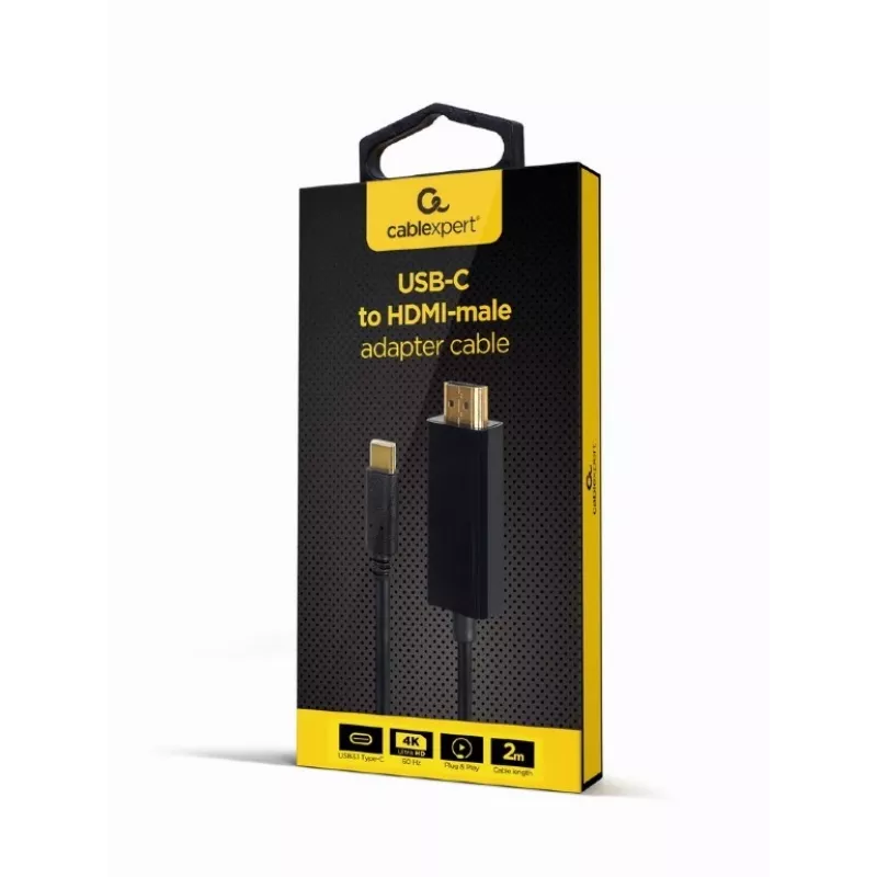 Gembird A-CM-HDMIM-02 cabo USB-C para HDMI, 2 m, 4K 60 Hz, preto