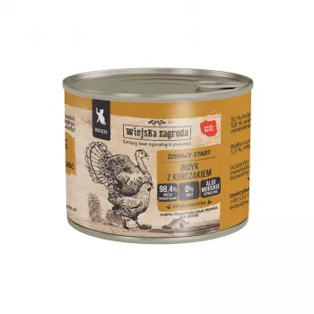 Comida húmida para gatos wiejskazagroda peru com frango 200 g — alimento completo em lata, peru e frango, júnior