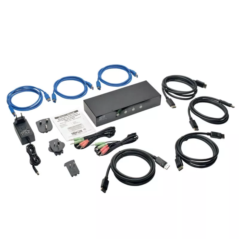 EATON TRIPPLITE Comutador KVM DisplayPort de 4 portas com cabos de áudio e hub USB 3.0 SuperSpeed (B004-DPUA4-K)