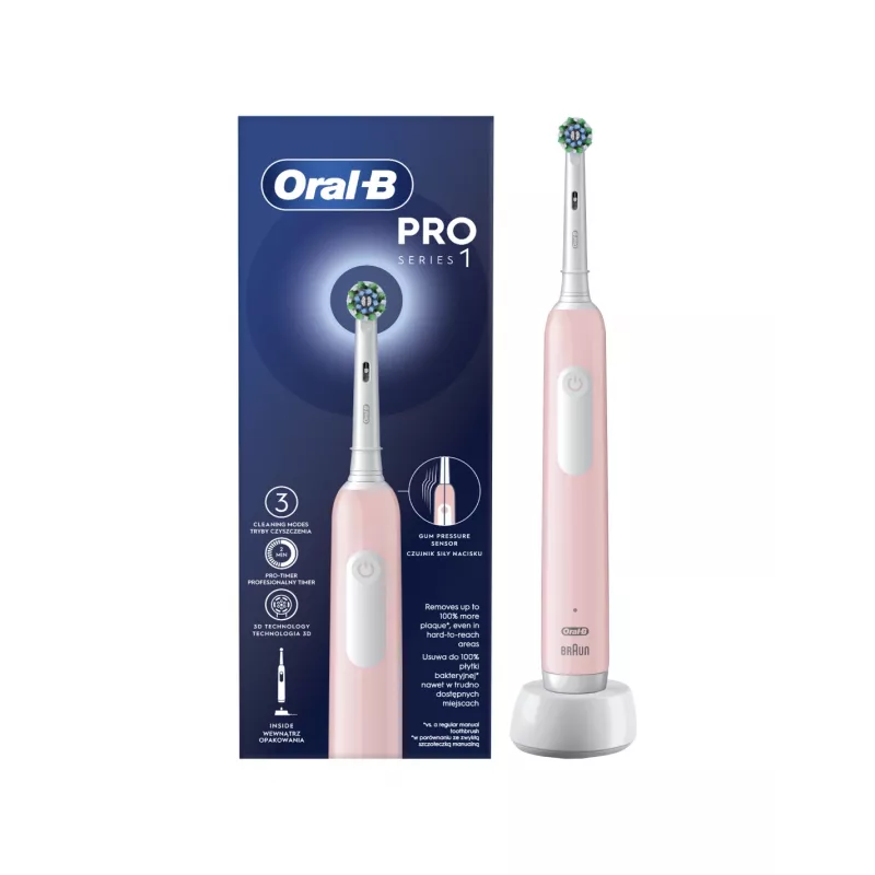 Escova de dentes elétrica Oral-B Pro Series 1 Cross Action para adulto, recarregável, rosa, número de cabeças de escova: 1, número de modos de escovagem: 3