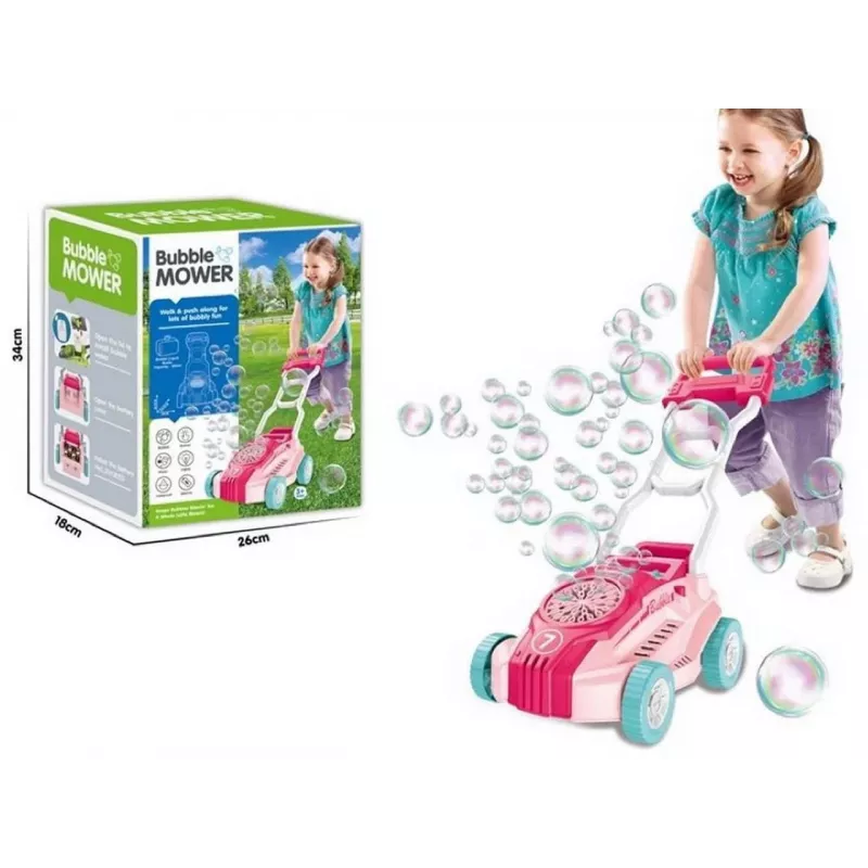 Cortador de relva de brincar Madej Bubbles 012717 rosa — cortador de relva de roleplay para crianças com função de bolhas de sabão