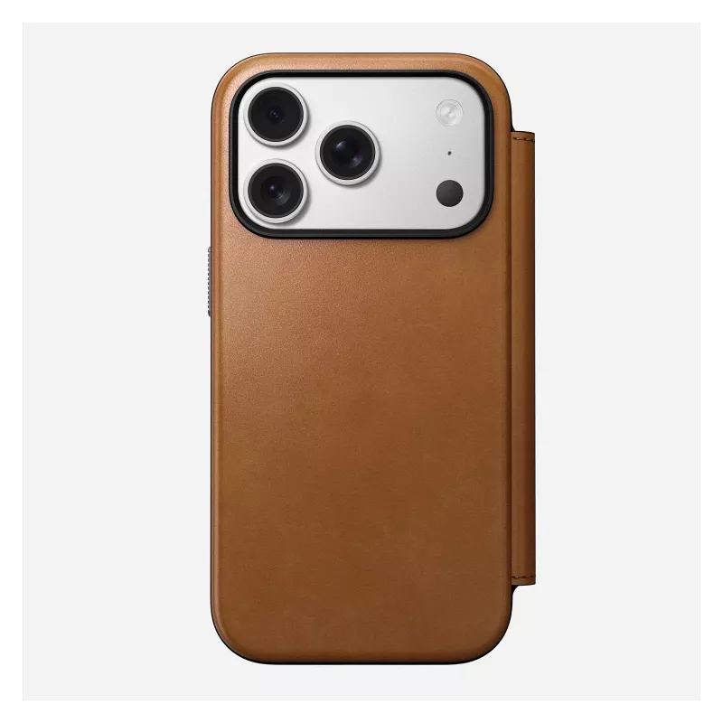 Capa tipo carteira Nomad Modern Leather Folio para iPhone 17 Pro, pele + alumínio, 6,3 polegadas (16 cm), tan, 3 compartimentos para cartões