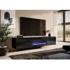 Móvel de TV Cama Meble SLIDE 200K com lareira elétrica 200×40×37 cm preto brilhante, portas em MDF, corpo em aglomerado
