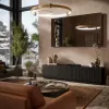 Móvel de TV cama meble LIVERTI 2000x420x480 mm, tampo de aglomerado preto, moldura preta