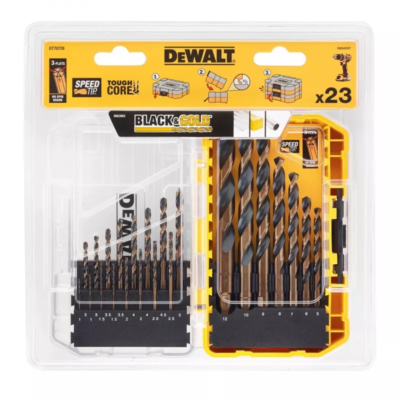 Conjunto de 23 peças de brocas para metal PRETO E DOURADO DT70729-QZ