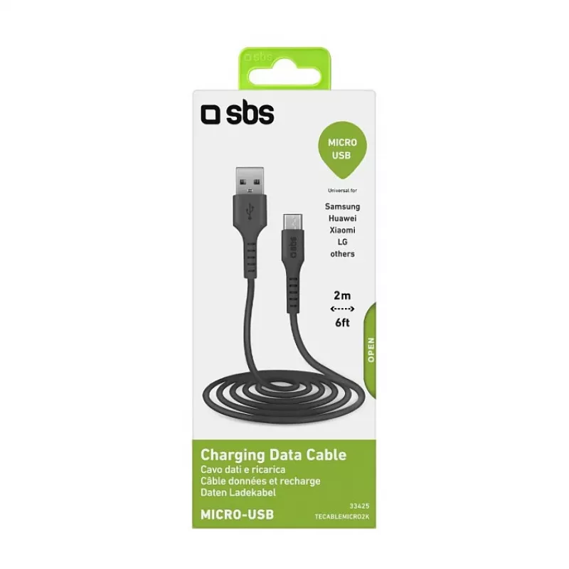SBS TECABLEMICRO2K 2 m cabo USB A Micro-USB B macho-macho preto (TEKabelMICRO2K)