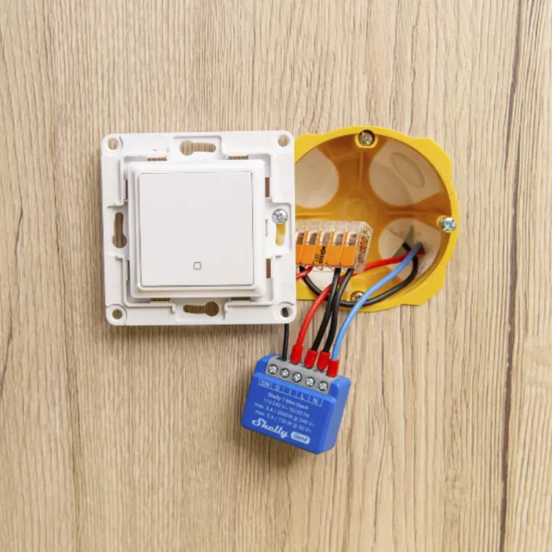 Interruptor inteligente Shelly 1 Mini Gen4 1P sem fios 110–240 V 50–60 Hz 1,2 W Bluetooth Wi‑Fi ZigBee 34×16×29 mm