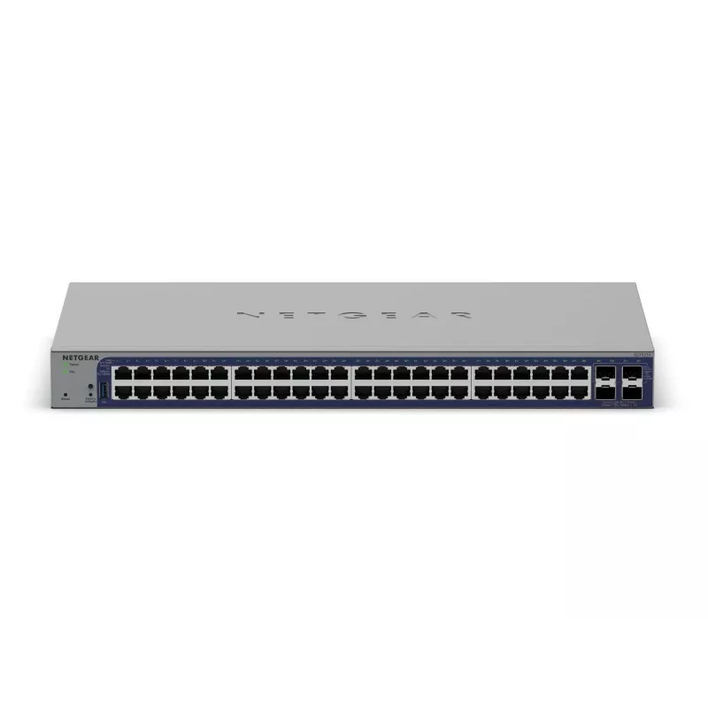 Switch Ethernet Gigabit gerido Netgear GS752TX, 48x RJ-45 10/100/1000, suporte 10G, rack 1U, cinzento