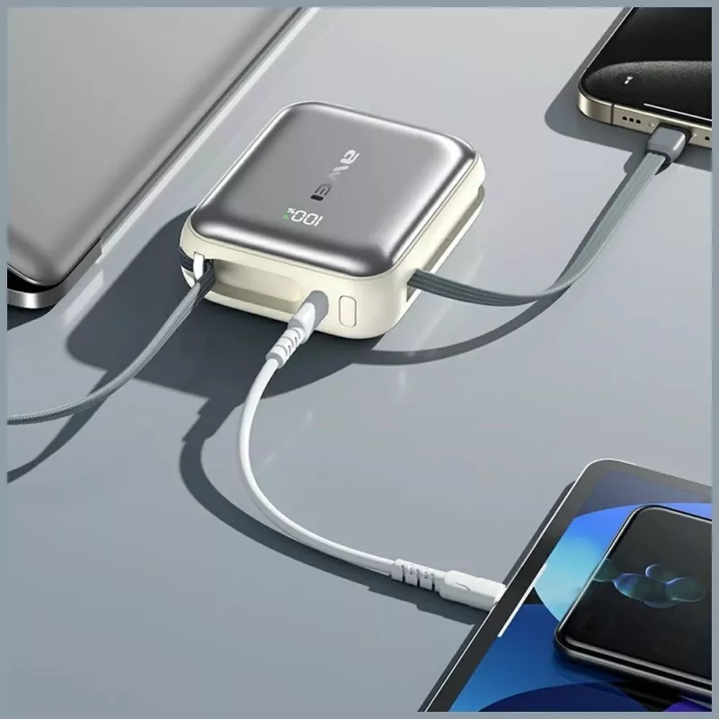 Powerbank portátil Awei C03 20000mAh com saída de 45W e cabo USB-A/USB-C integrado