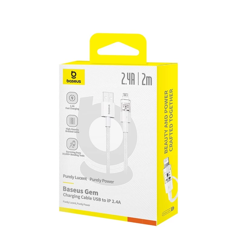 Cabo de carregamento rápido Baseus Gem USB para IP 2.4A 2 m branco