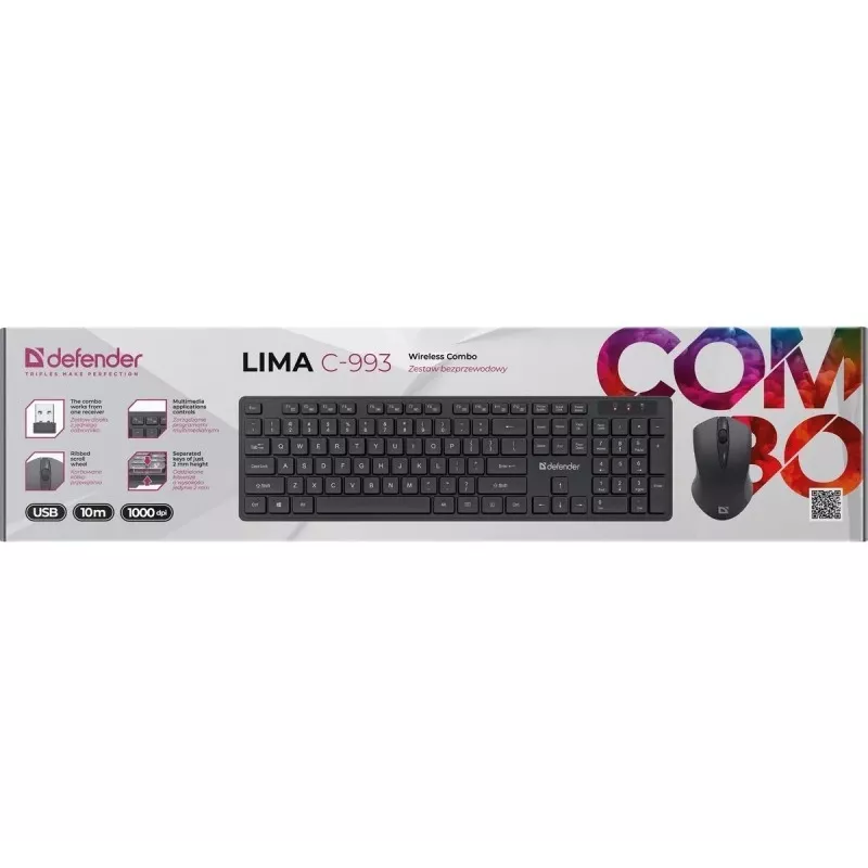 Conjunto de teclado e rato sem fios DEFENDER C-993 RF 45996 — ligação RF, layout compacto