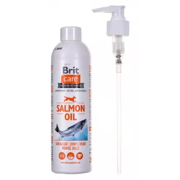 Óleo suplementar para cães Brit Care Salmon Oil 250 g — líquido, sem conservantes, melhora a pele e o pelo