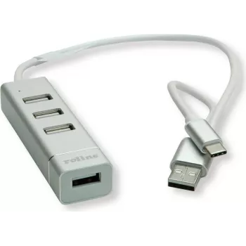 Hub de interfaces ROLINE 14.02.5037 USB 2.0 480 Mbit/s prateado - branco (14.02.5037)