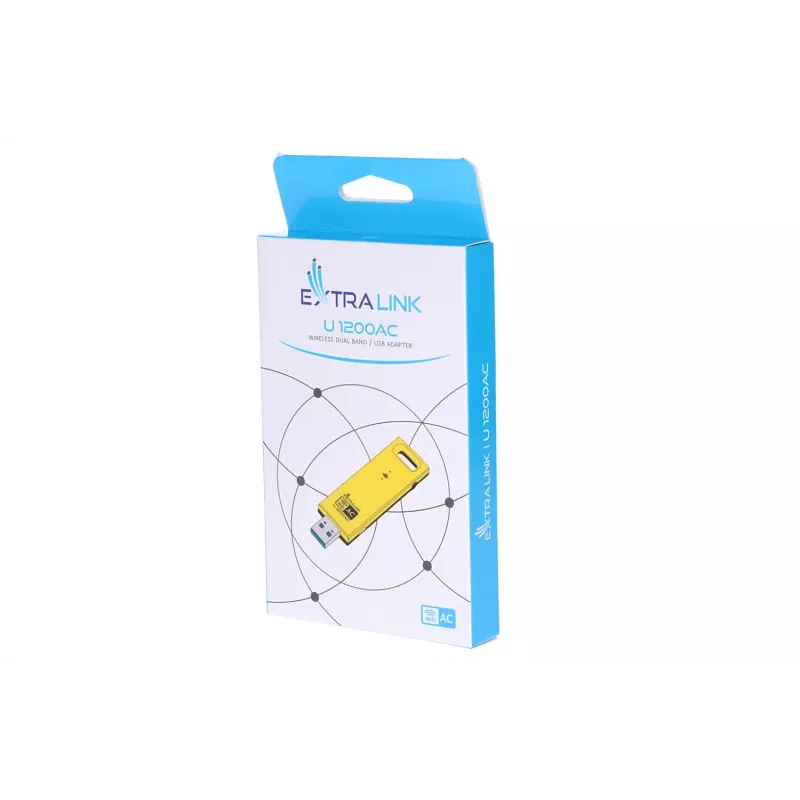 Adaptador USB sem fios Extralink U1200AC AC1200 Dual-Band, amarelo plástico