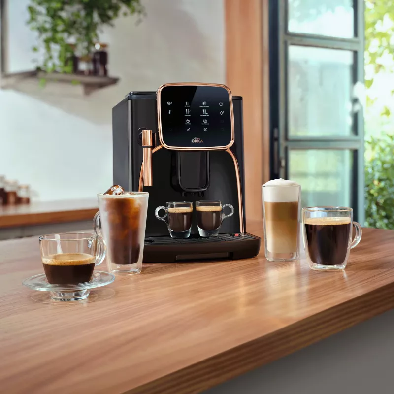 Okka Espresso Pro, Máquina automática preta/bronze, 1450 Watt