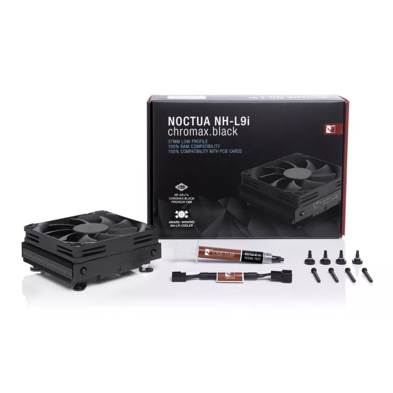 Dissipador de CPU Noctua NH-L9i chromax.preto, ventoinha low-profile de 92 mm, suporte para LGA1151/LGA115x/AM4, 37 mm de altura, dissipador 95x95 mm