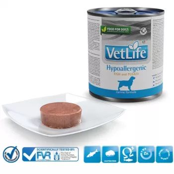 FARMINA Vet Life Canine hipoalergénica peixe e batata – ração húmida para cães adultos 300 g