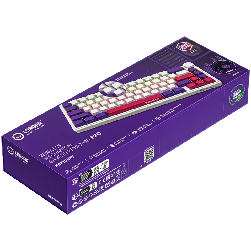 LORGAR KBP70MW, Teclado de gaming mecânico sem fios 65% Pro, branco, layout EN