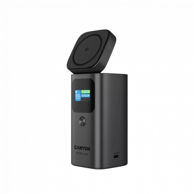 Powerbank magnética Qi2 CANYON OnPower 150 15000mAh alumínio cinzento-escuro
