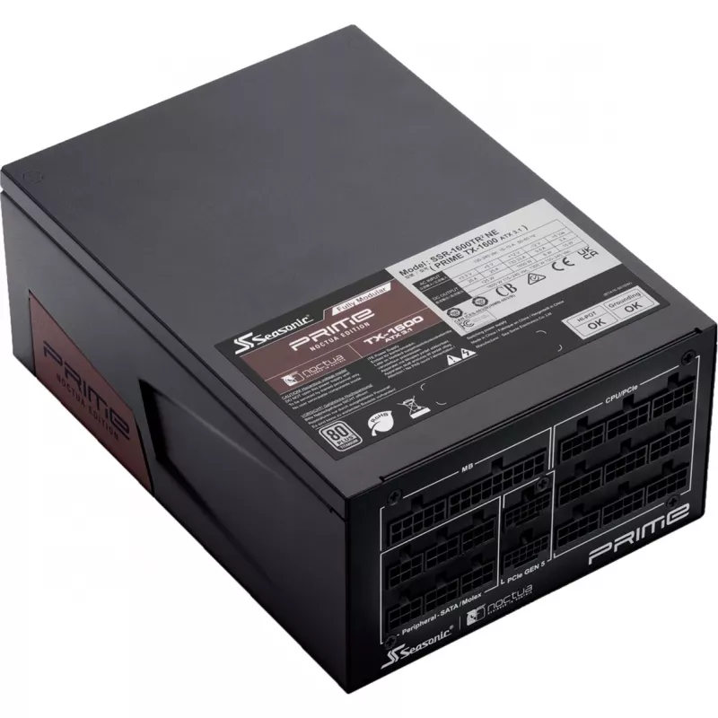 PRIME TX-1600 Noctua Edition, fonte de alimentação de PC preta, 2x 12-Pin High Power GPU, 6x PCIe, gestão de cabos, 1600 Watt