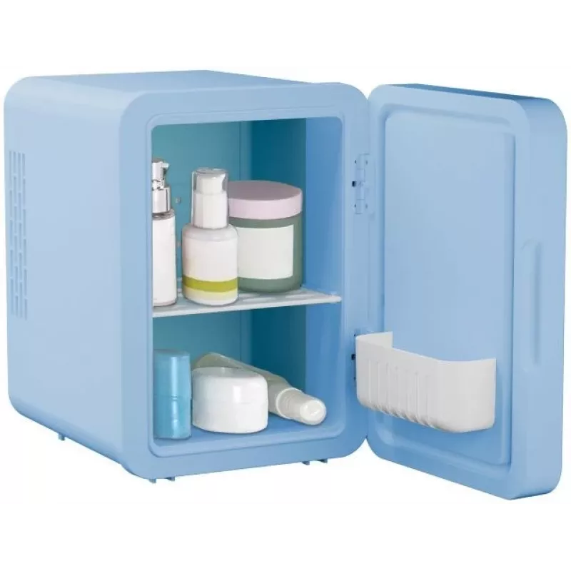 Mini-frigorífico com espelho de maquilhagem LED Elle 4 L azul — frigorífico pessoal para cosméticos
