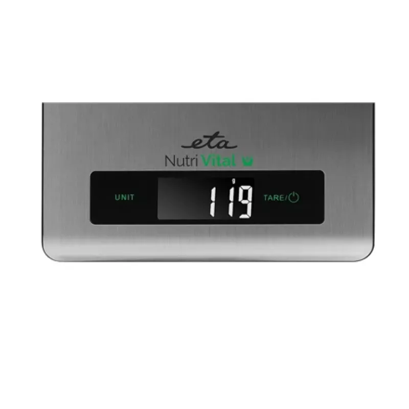 Balança de cozinha eletrónica ETA Nutri Vital Metallic Rectangle — capacidade 5 kg, precisão 1 g, LCD