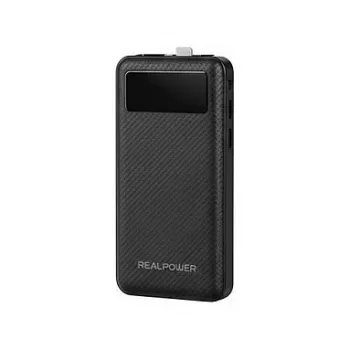 Powerbank RealPower PB-10000 Plus 10.000 mAh 20 W 2×USB-A 1×USB-C preto