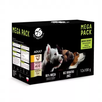 Sacos de alimento húmido para cães PetRepublic 12 x 100 g — frango, vaca, borrego