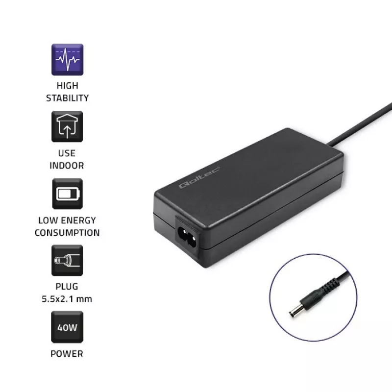 Fonte de alimentação AC 40W 12V, 3,33A, 5,5x2,1