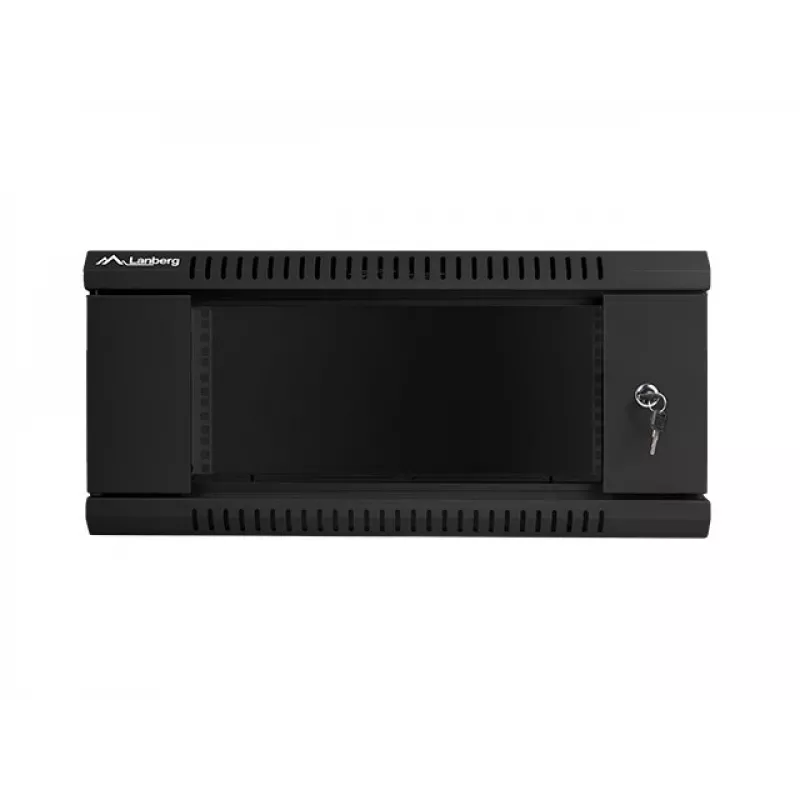 Lanberg WF01-6404-10B armário rack de parede de 19 polegadas 4U, 600x450 mm, porta de vidro temperado, desmontado (flat pack), IP20, 60 kg, preto RAL 9004