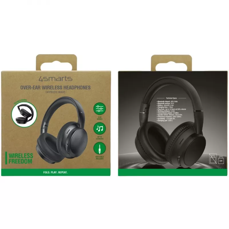 Headset 4smarts SkyBuds Wave Com fios & Sem fios Bluetooth Preto