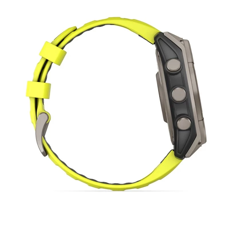 Garmin fenix 8 Solar Sapphire 47 mm relógio inteligente GPS, ecrã tátil de 3,3 cm (1,3") 260 x 260, Wi-Fi, titânio, bracelete de silicone amarela/grafite, amarelo
