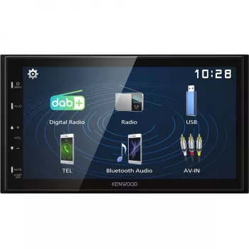 Kenwood Electronics DMX129DAB. Cor do produto: preto, tamanho DIN: 2 DIN, potência de saída: 64 W. Conversor áudio D/A: 24bit, formatos de áudio suportados: