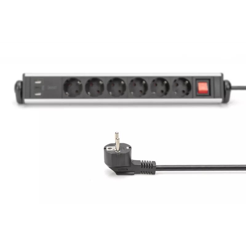 Digitus régua de tomadas de escritório 6 tomadas com 3 portas USB cabo de 1,5 m