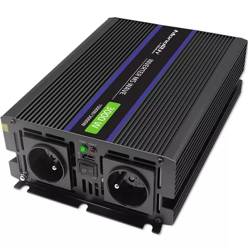 Inversor QOLTEC Monolith 3000 MS Wave, 12V→230V, 1500/3000W, com USB