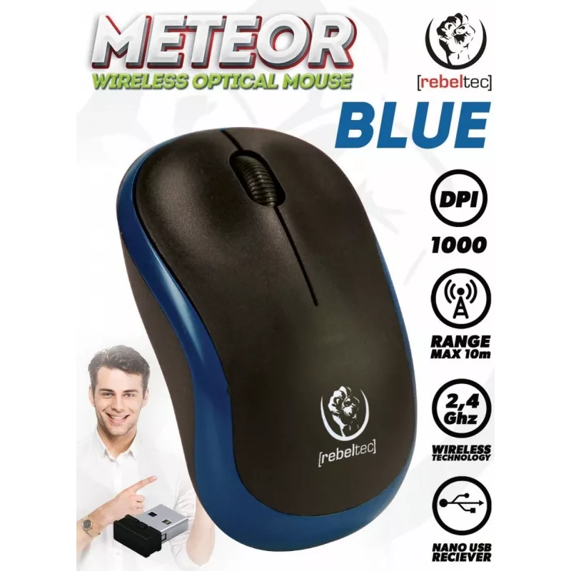 Rato ótico sem fios Rebeltec METEOR azul RBLMYS00048 USB