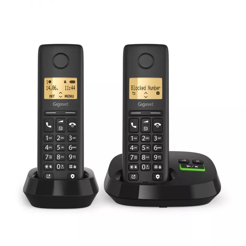 Telefone sem fios analógico/DECT Gigaset PURE 100A Duo — 2 auscultadores, alta-voz, identificação de chamadas, ecrã de 1,5 polegadas, preto