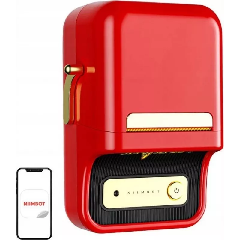 Impressora de etiquetas NIIMBOT B21S vermelho — impressora térmica Bluetooth compacta, largura de impressão 50 mm, 60 mm/s, bateria 1200 mAh