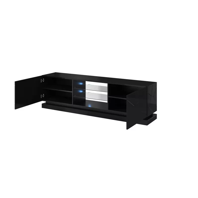 Móvel de TV Cama QIU 200 MDF preto brilhante/preto brilhante