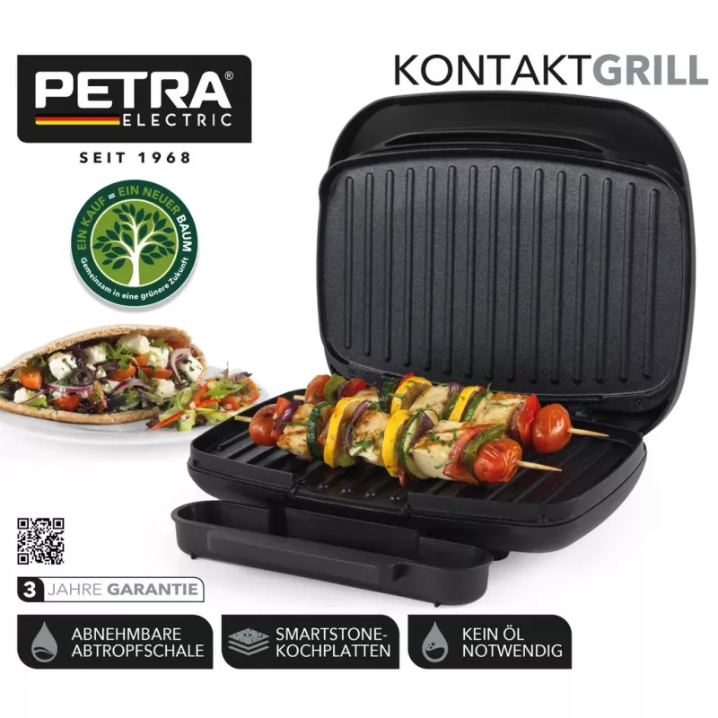 Grelhador elétrico Petra PT4366MBLKVDE preto com revestimento antiaderente e temperatura ajustável