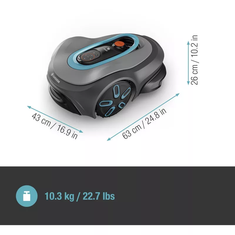 Robô corta-relvas GARDENA smart SILENO max — 1500 m², largura de corte 16 cm, bateria, navegação LONA, cinzento