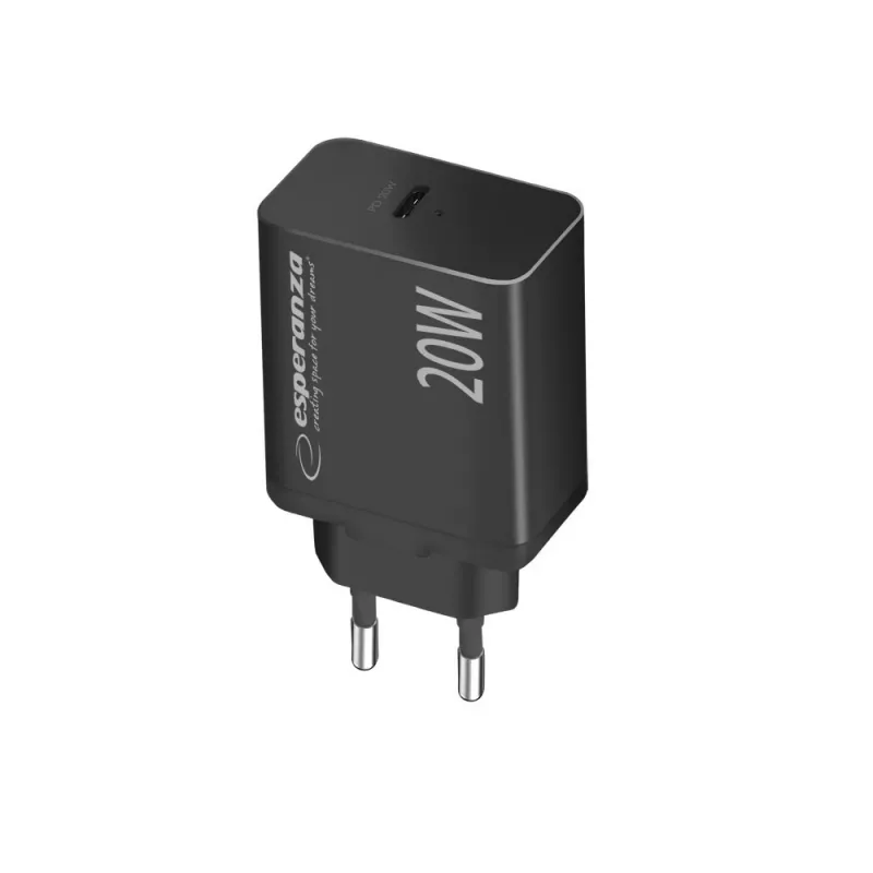 Carregador de rede ESPERANZA EZC104K 20W preto, fonte de alimentação USB para dispositivos portáteis