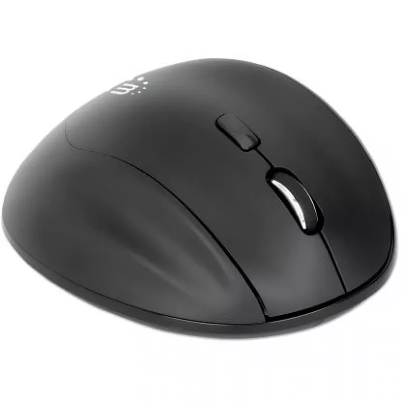 Manhattan Rato ergonómico sem fios, para destro, 800/1200/1600 dpi ajustáveis, 2,4 GHz (até 10 m), seis botões com roda de scroll, recetor combo USB-A e USB-C, preto, pilha AA (incluída), três anos de garantia