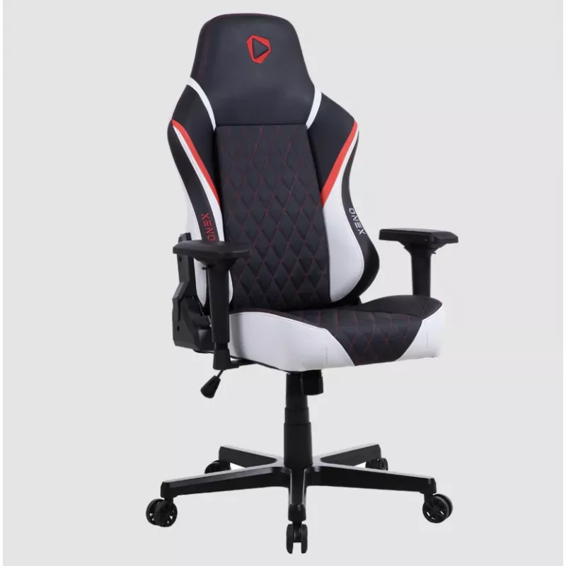 Cadeira gaming Onex FX8 — assento ergonómico com espuma moldada, regulável em altura e reclinável, preto/vermelho/branco