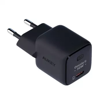 Fonte de alimentação Aukey PA-B1L USB-C 30W preto — adaptador USB‑C PD compacto